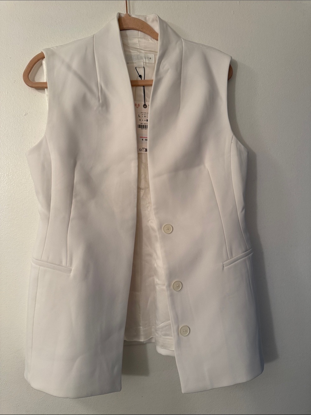 Zara Sleeveless White Longline Vest Blazer